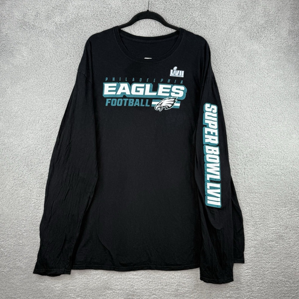 Philadelphia Eagles Super Bowl 57 LVII Logo Tee Shirt Size 3XL Black XXXL Sleeve